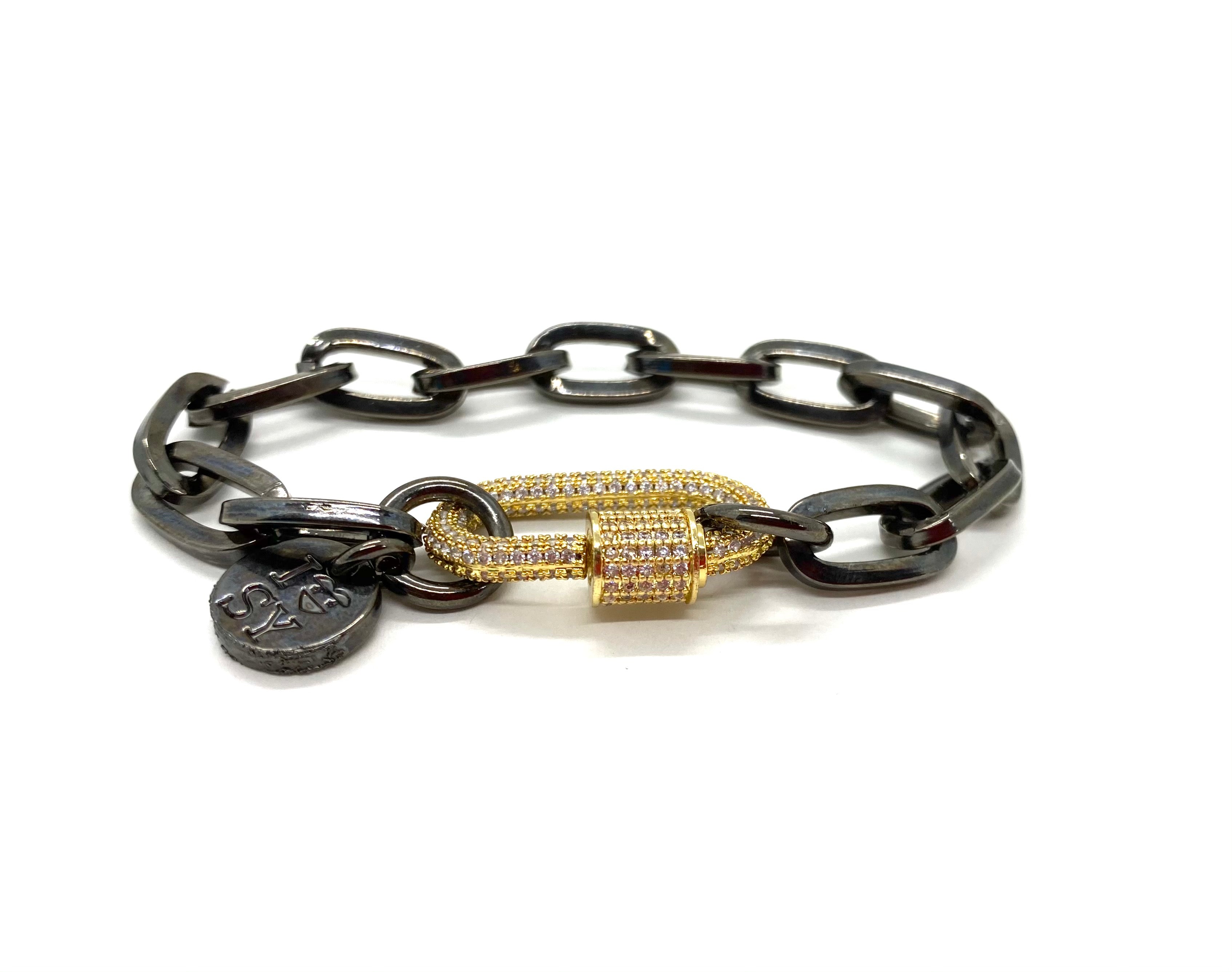 Clip to impact hardware bracelet, black chain gold clip.