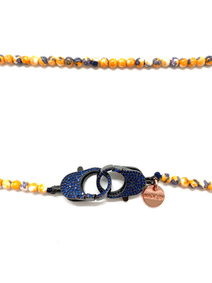 Yellow rainbow Christine necklace, dark blue zirconia clips