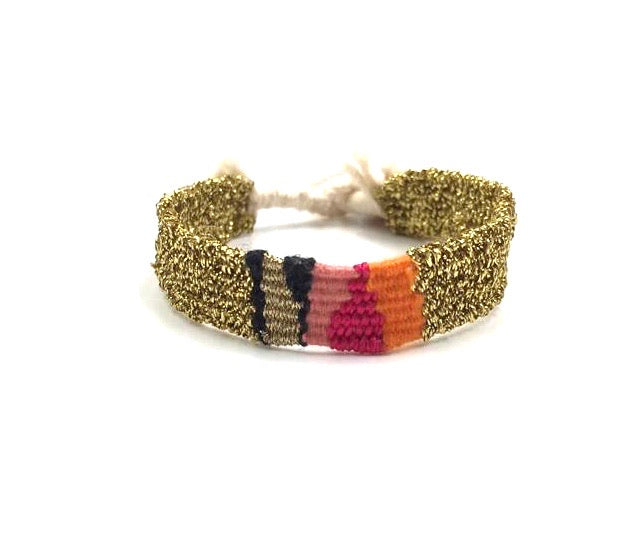 Woven gold bracelet with multicolor asymmetric pattern