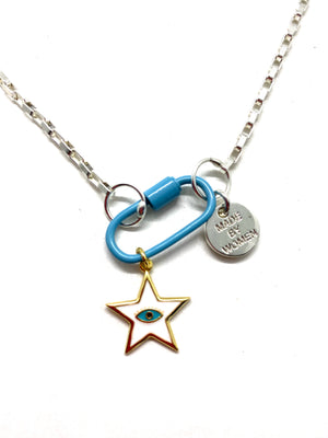 Blue hardware link silver chain