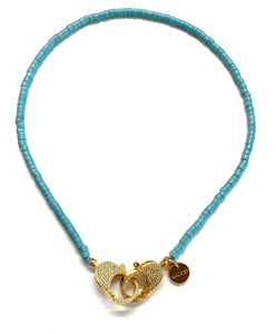 Blue ‘rondelle’ Christine necklace, gold clips