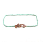 Aqua blue bead Christine necklace, rose gold zirconia clips