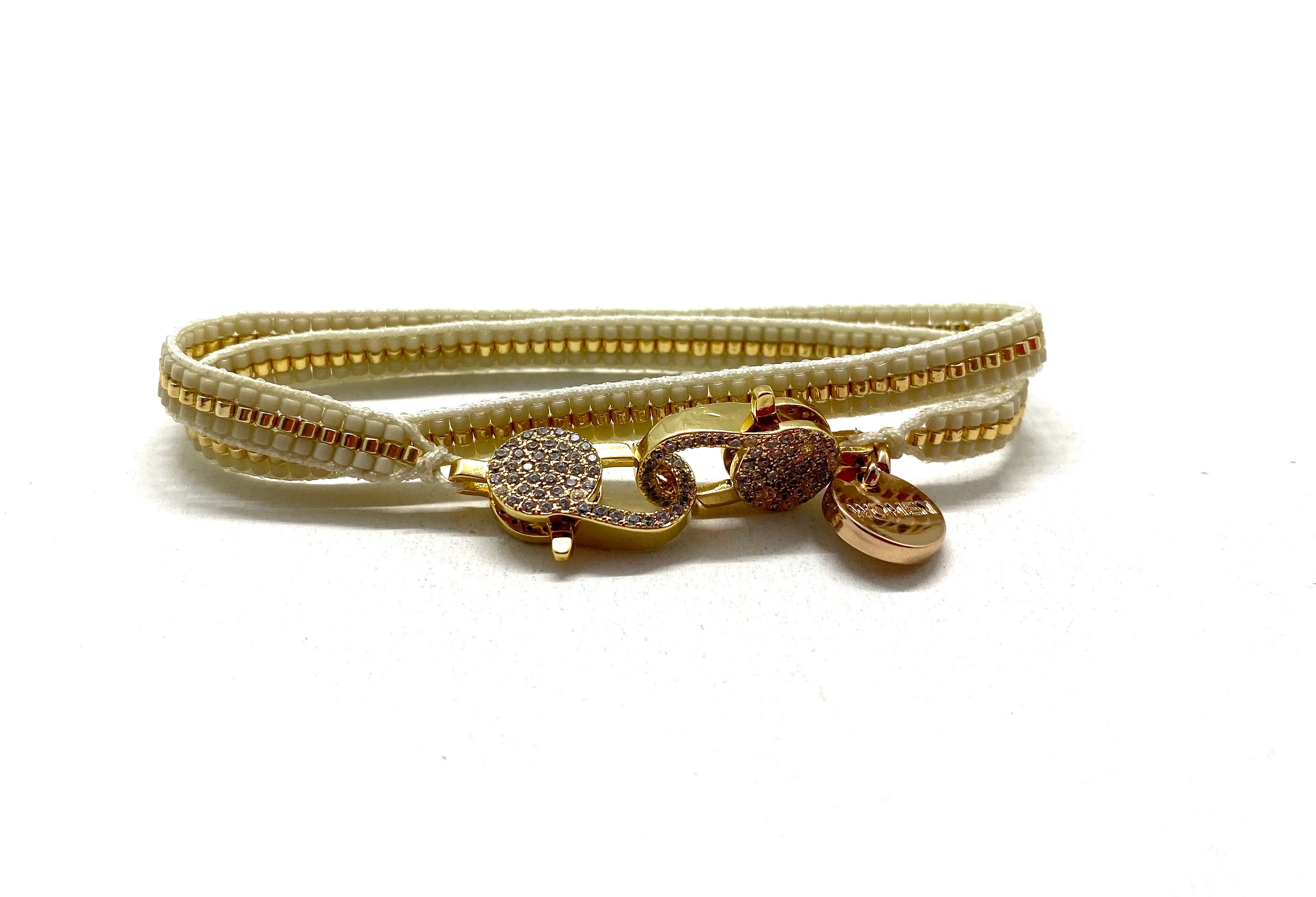 Cream miyuki bracelet, gold sequence and clips