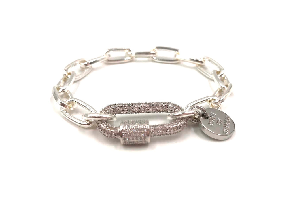 Silver chain bracelet, zirconia studded clip