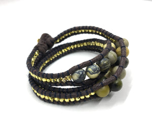 Wraparound bracelet, Olive Jasper.