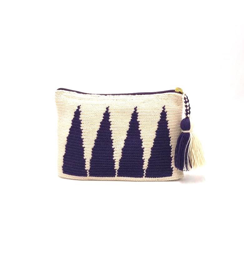 Clutch, Off white body, coloured standing pyramids with tassel.