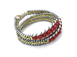Wraparound bracelet, Coral bead.