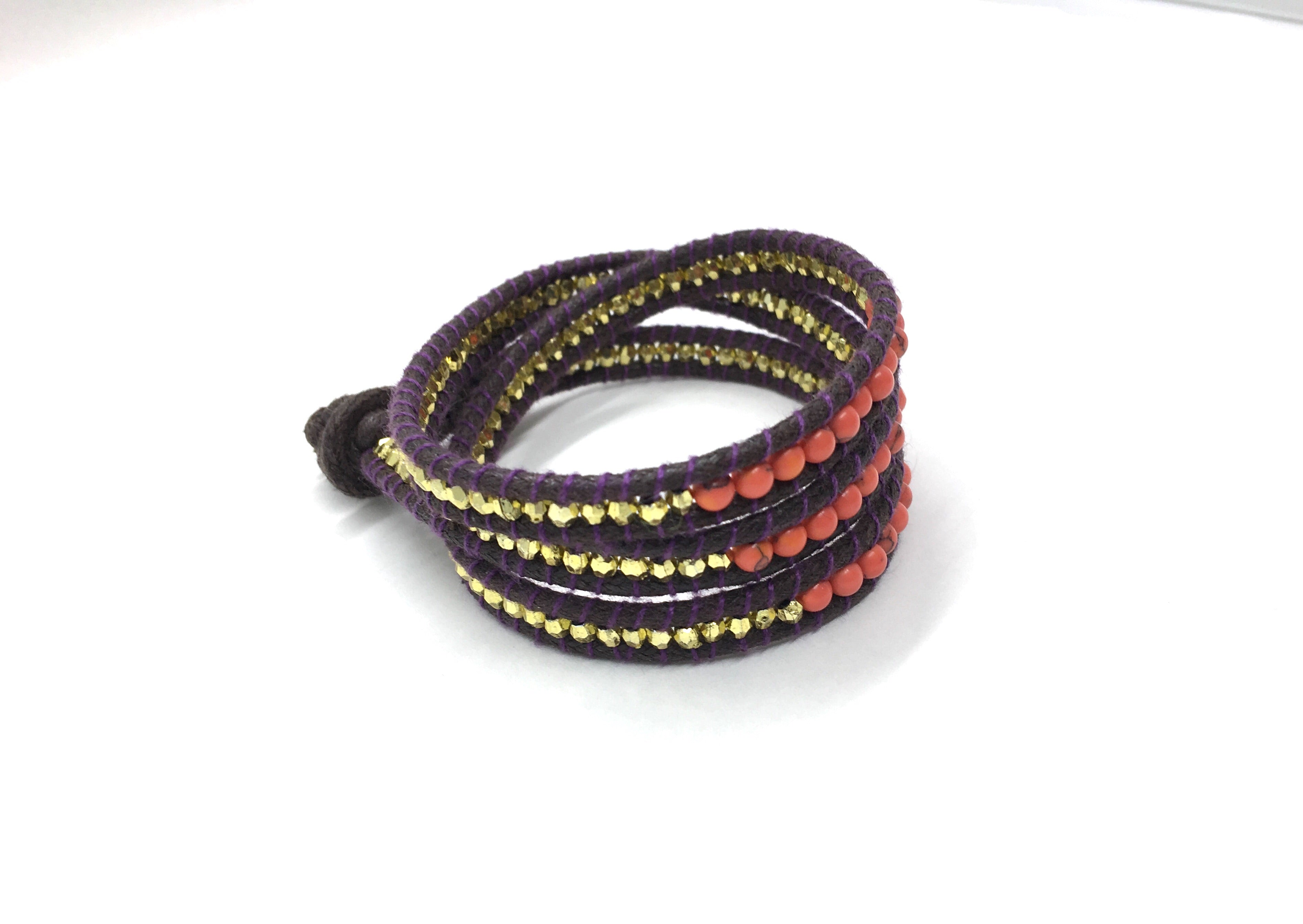 Wraparound bracelet Coral stone