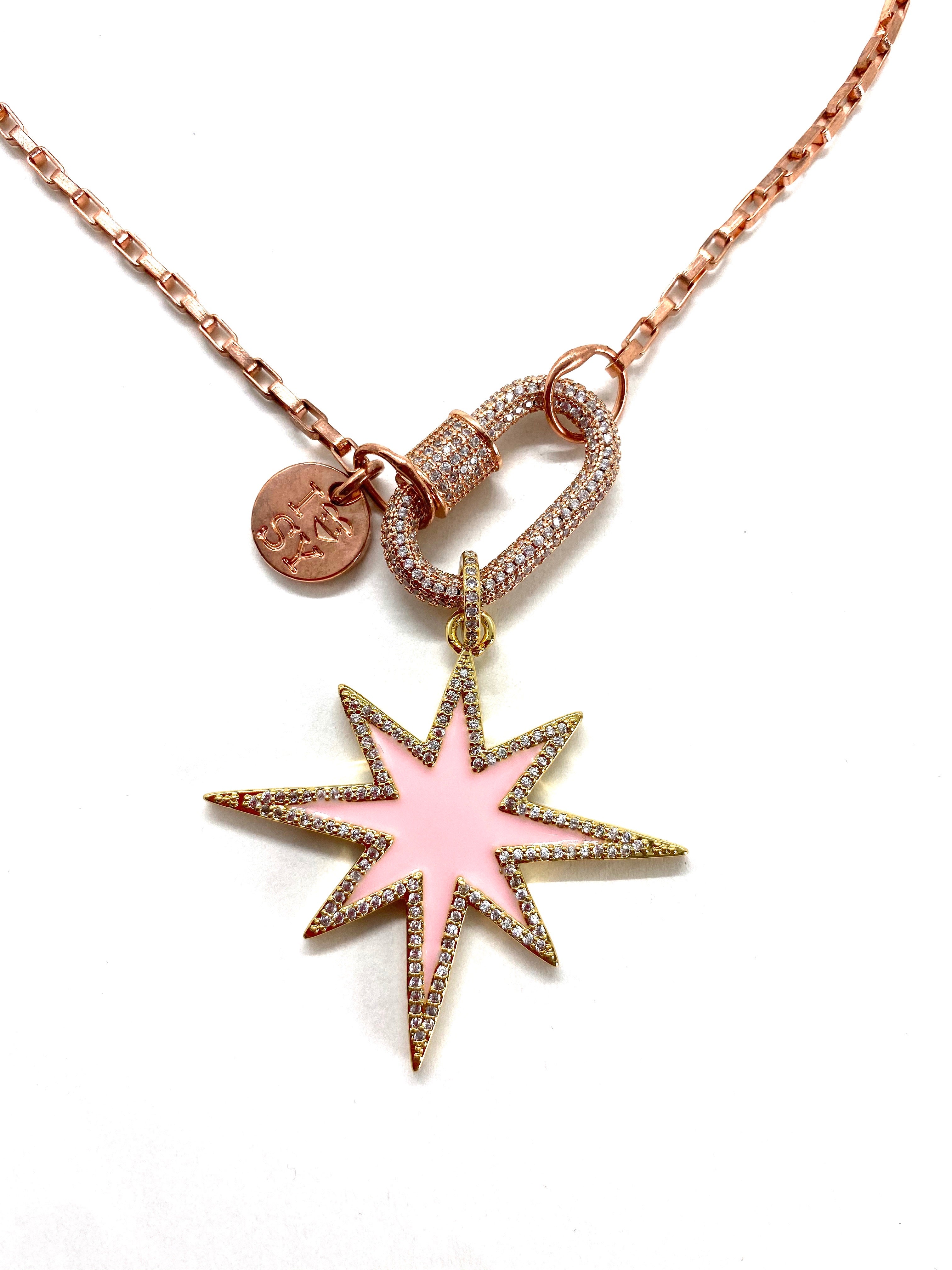 Rose gold necklace, screw clip and pink star