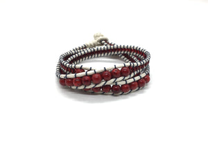 Wraparound bracelet dark coral stone.