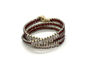 Wraparound quartz bead bracelet with vintage red swarovski side bead.