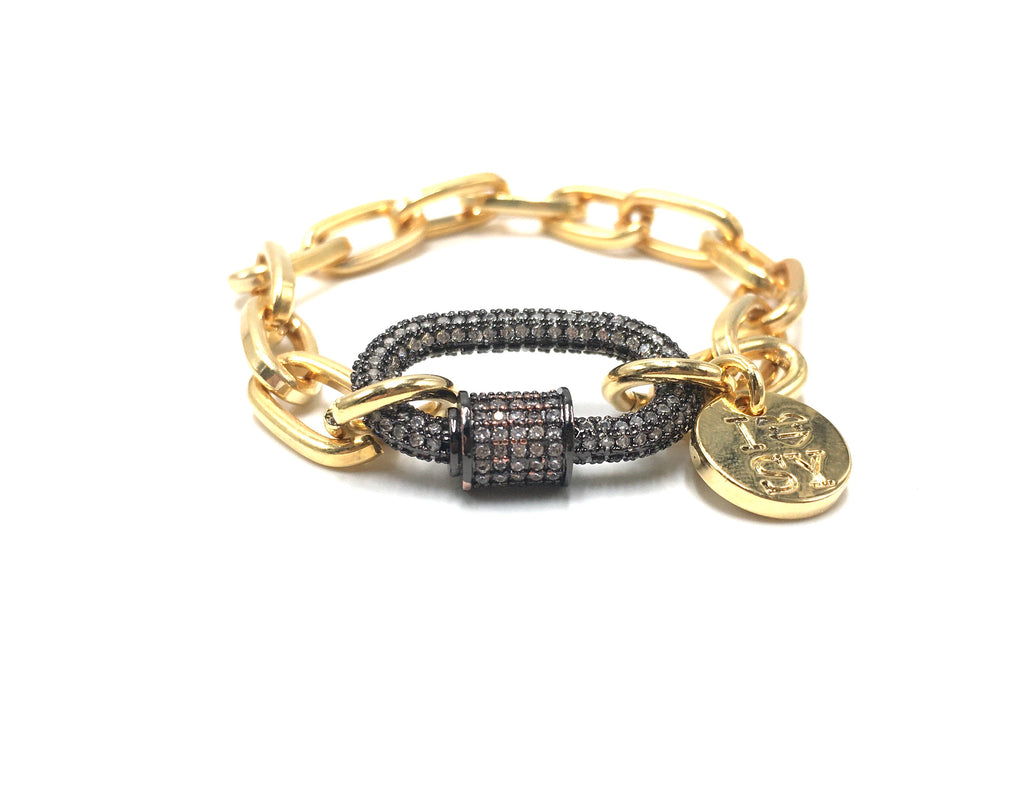 Gold chain bracelet, black zirconia clip