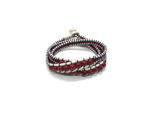 Wraparound bracelet dark coral stone.