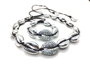 Necklace, Silver Shell, Swarovski studded central piece.