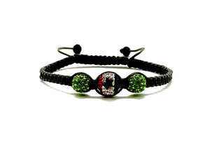 Syrian flag crystal bead bracelet with two light green side beads.