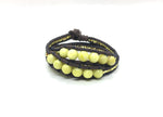 Triple Wrap around bracelet, yellow bead brown cord