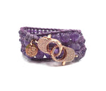 Amethyst wrap bracelet, rose gold clips