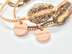 Choco multi color enamel shell bracelet, with Miyuki beads and cream cord