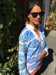 Rumi tunic, bleu prints, baby pink pompoms