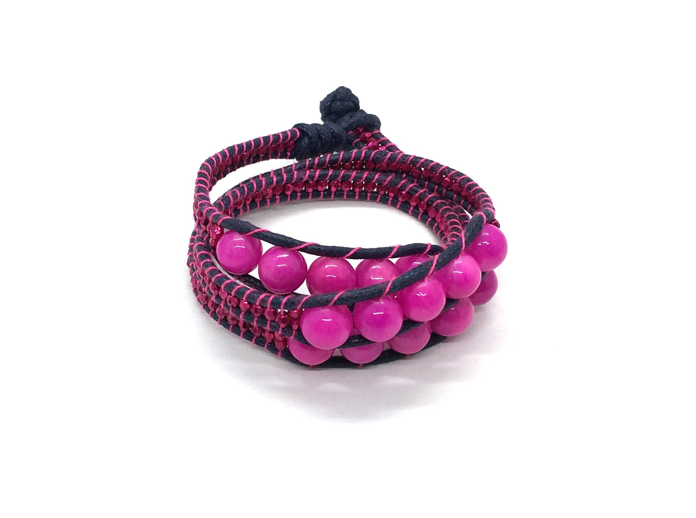 Wraparound bracelet, Fuschia Stone.