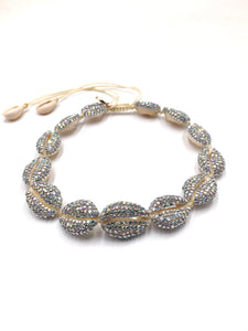 Natural shell choker necklace, entirely studded with Swarovski