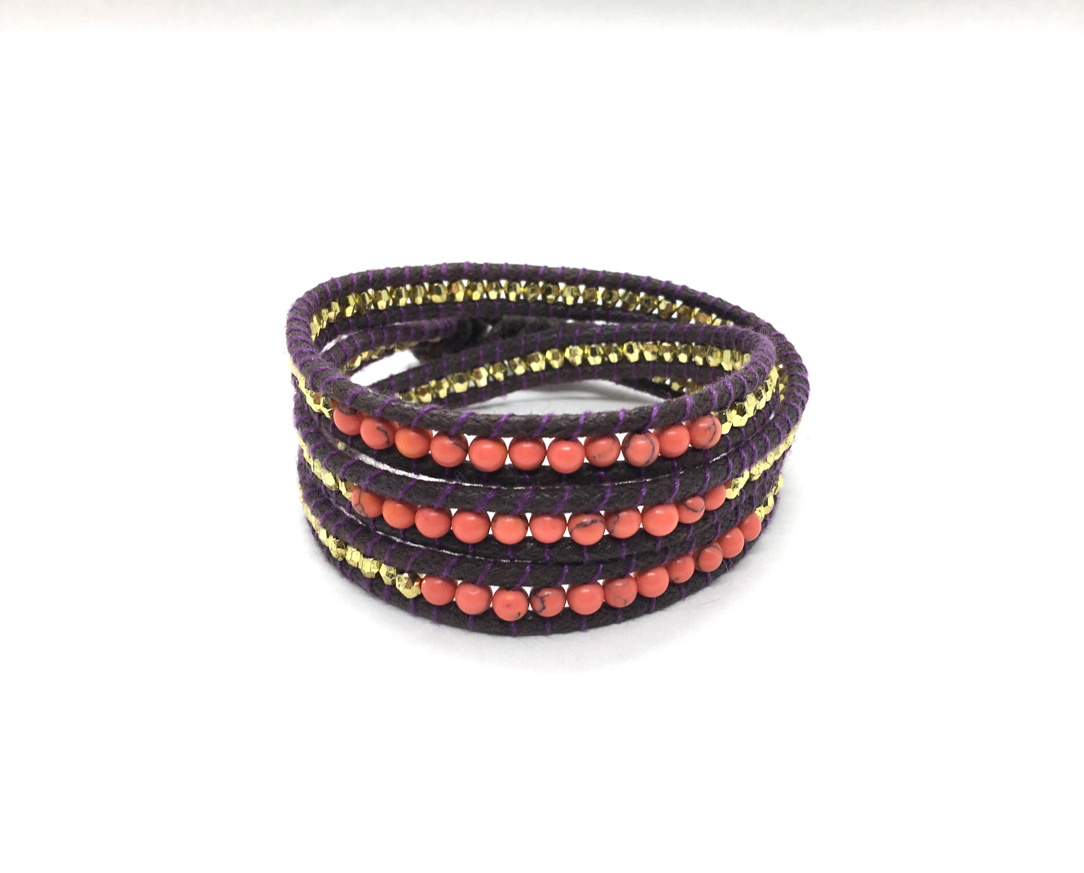 Wraparound bracelet Coral stone