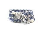 Blue sodalite wrap bracelet, silver clips