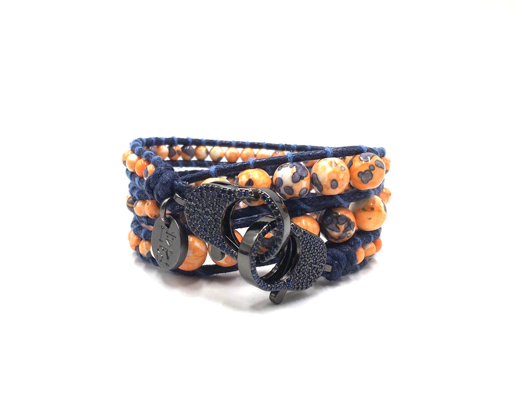 Orange stone wrap bracelet, black clips