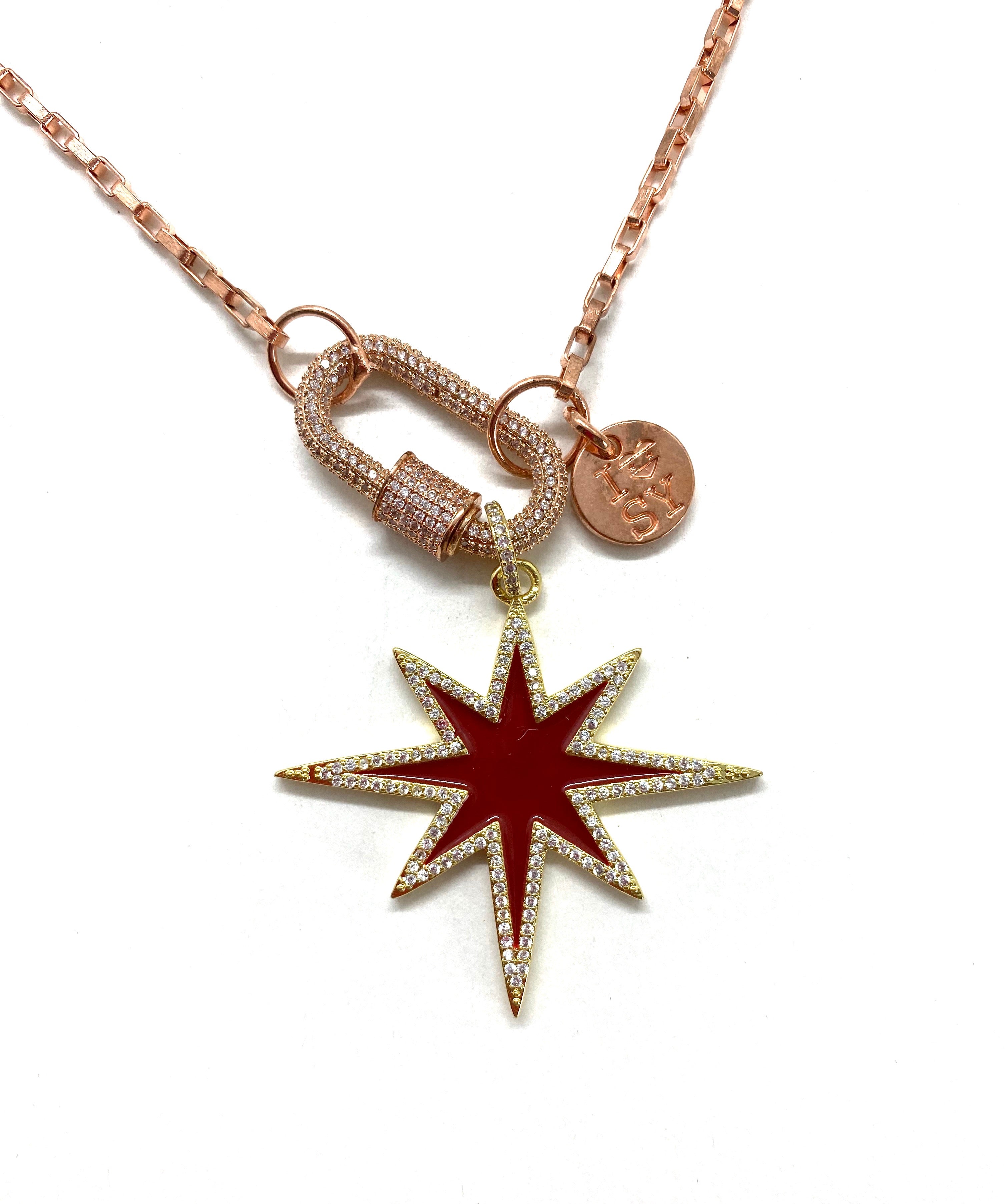 Rose gold hardware clip chain, red star