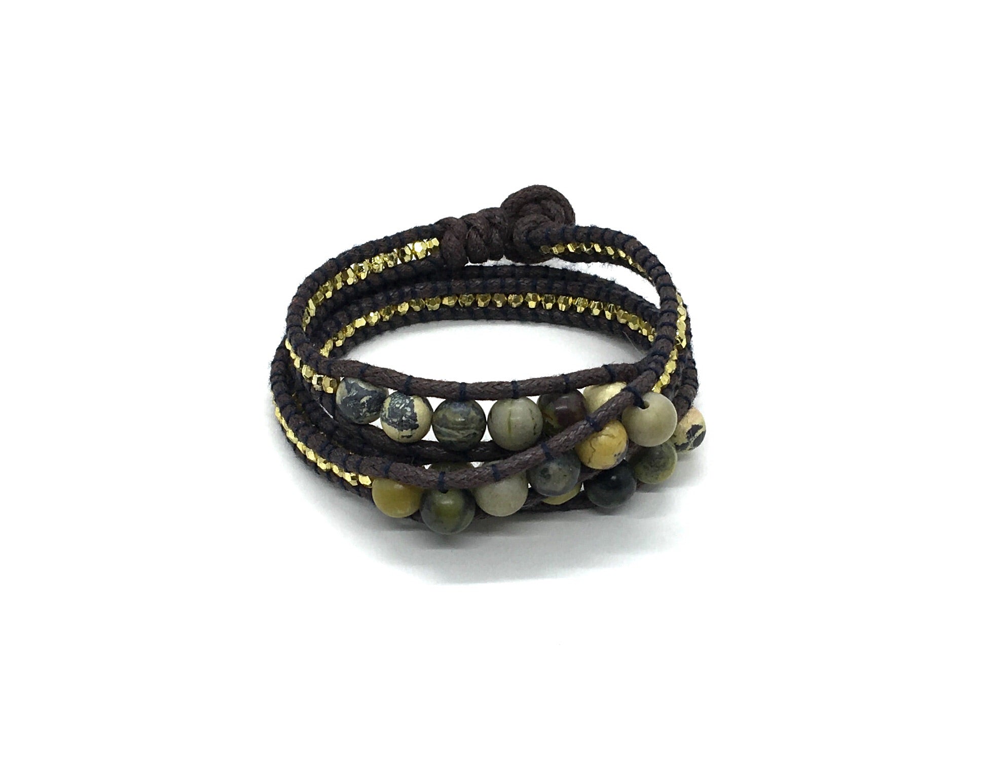 Wraparound bracelet, Olive Jasper.