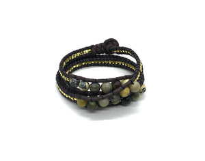 Wraparound bracelet, Olive Jasper.