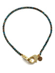 Clip to impact, Blue crazy lace agate Christine necklace, with gold zirconia clips.