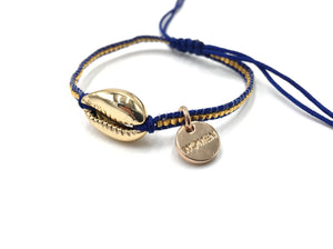 Gold Shell bracelet, gold Miyuki bead, dark blue cord