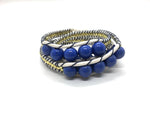 I love Syria - Triple Wrap around - blue stone - beige cord - black thread