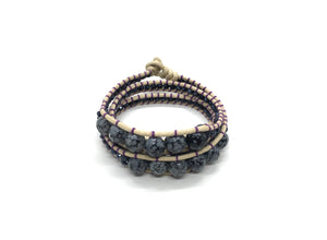 Wraparound bracelet, Marble grey, Obsidian stone.