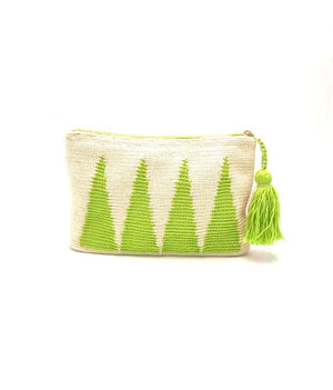 Clutch, Off white body, coloured standing pyramids with tassel.