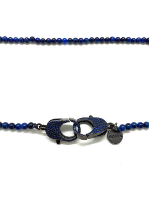 Christine clip to impact Lapis Tiger eye Christine necklace, black zirconia studded clips