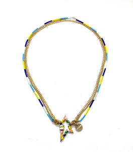 Star necklace, blues and yellow combo