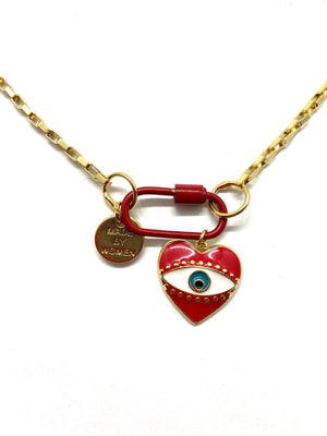 Red link gold chain hardware necklace, red heart pendant