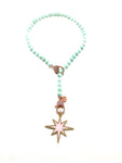 Aqua blue Gaia necklace with pink star, gold zirconia clips