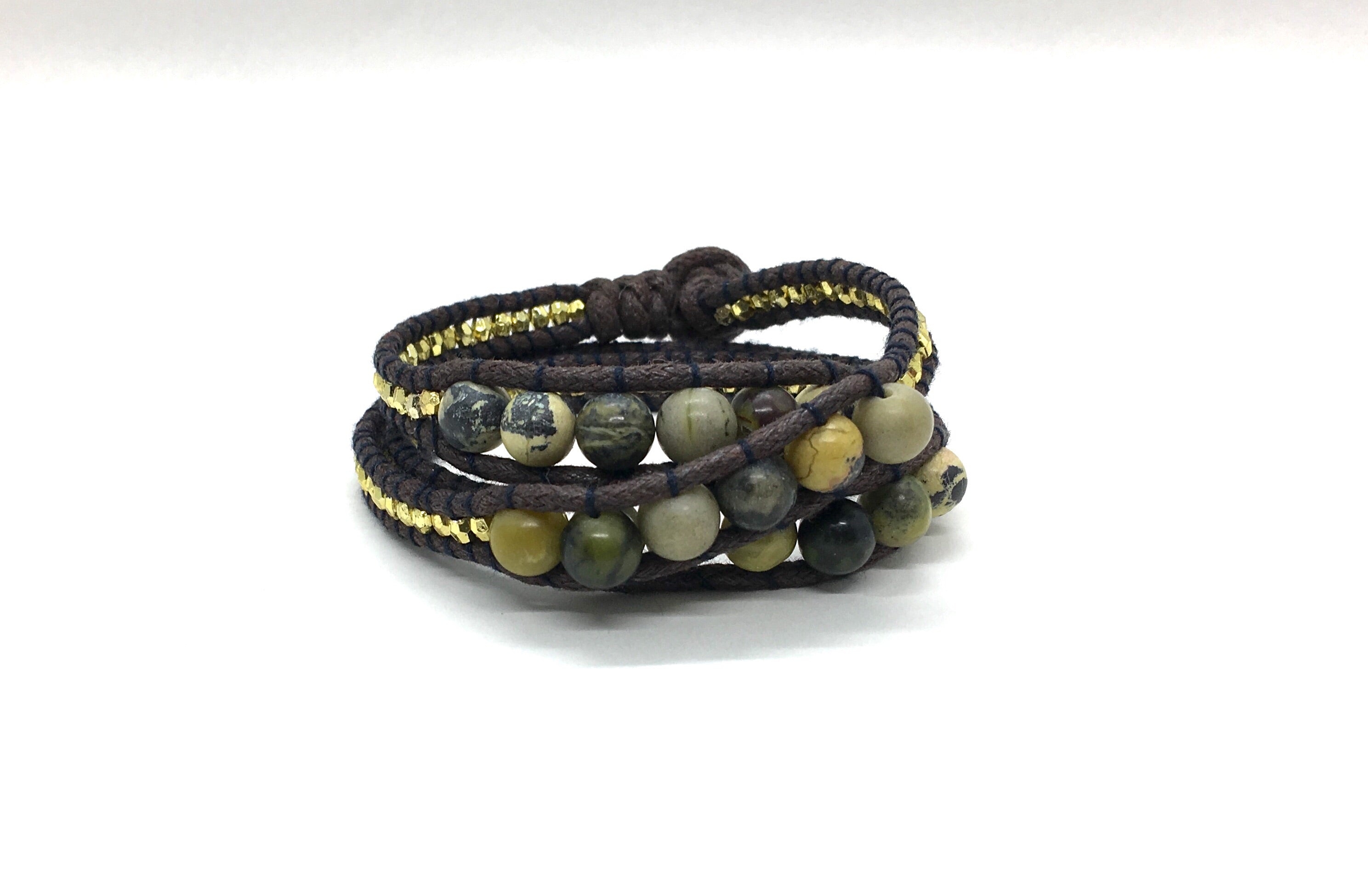Wraparound bracelet, Olive Jasper.