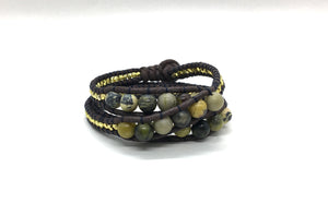 Wraparound bracelet, Olive Jasper.