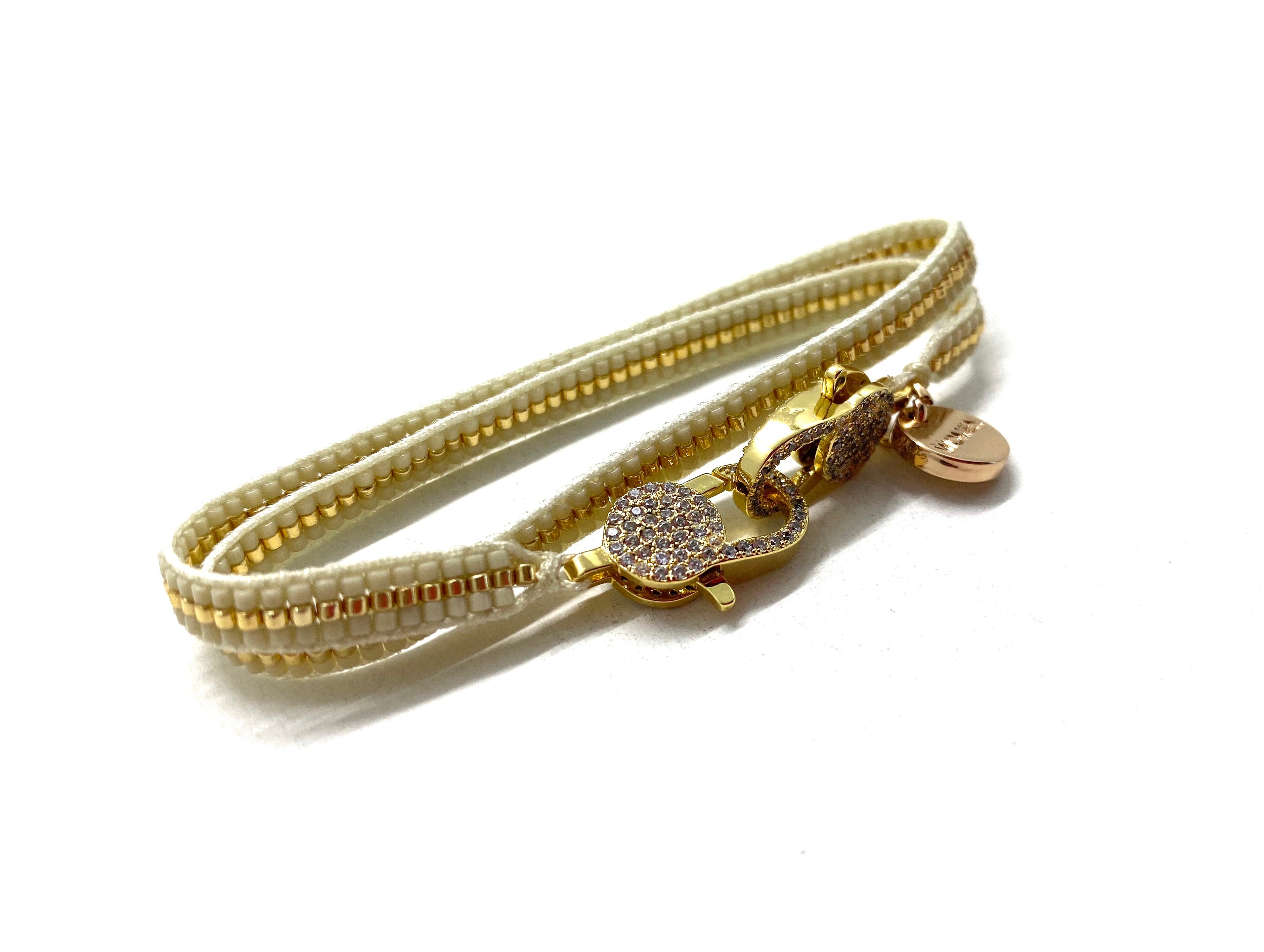 Cream miyuki bracelet, gold sequence and clips