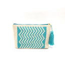 Clutch, Off white body, coloured wave pattern with matching tassel.