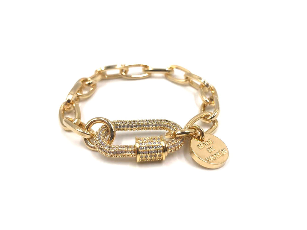 Gold chain bracelet, zirconia studded clip