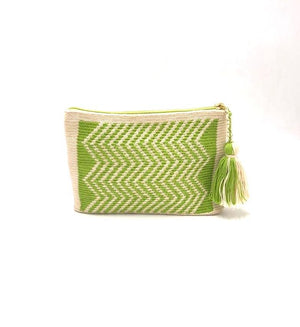 Clutch, Off white body, coloured wave pattern with matching tassel.