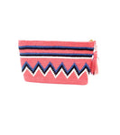 Clutch, Coral body blue, black and white sequence, with tassel.