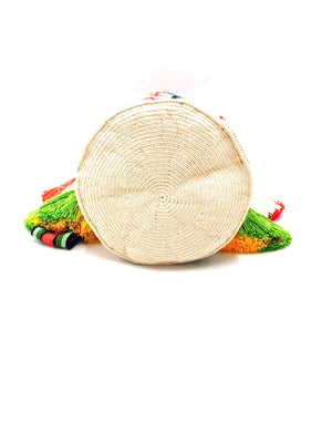 Pompom bag, parrot, double pompom.