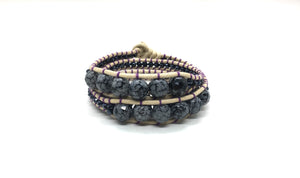 Wraparound bracelet, Marble grey, Obsidian stone.
