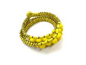 Wraparound yellow bead bracelet, yellow cord and yellow mustard swarovski crystal side bead.
